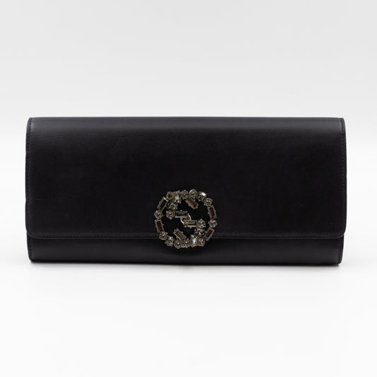 Broadway Clutch Black Leather with Crystals