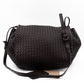 Large Drawstring Flap Crossbody Bag Intrecciato Dark Brown Leather