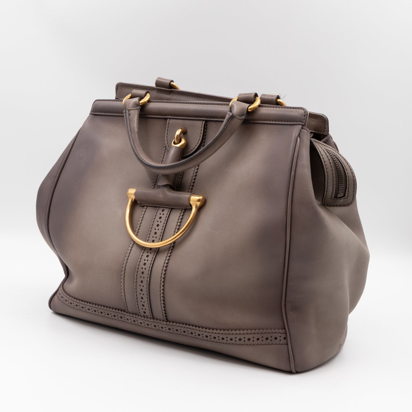 Duilio Brogue Handbag Grey Aged Leather