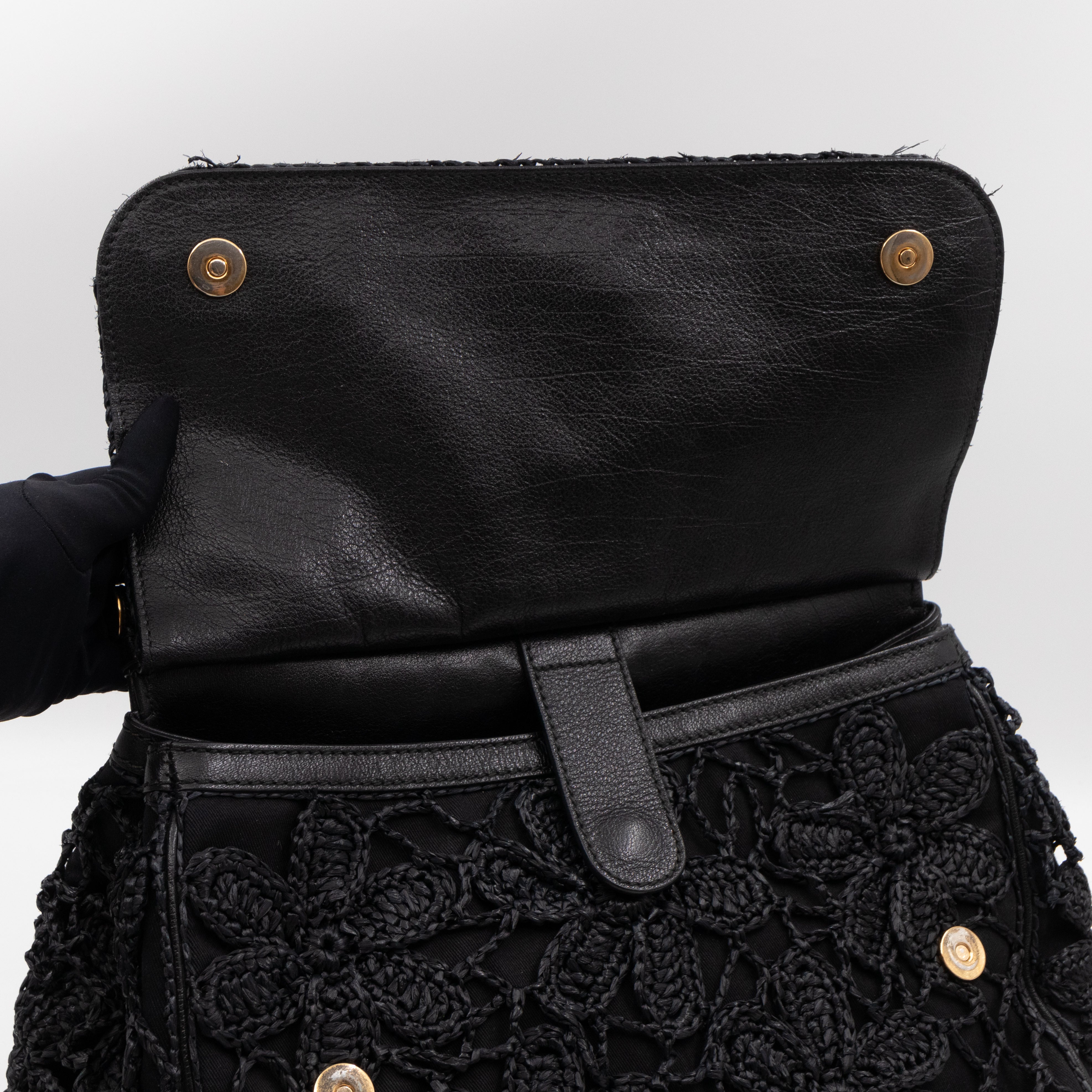 Sicily Large Floral Crocheted Lace Black Leather