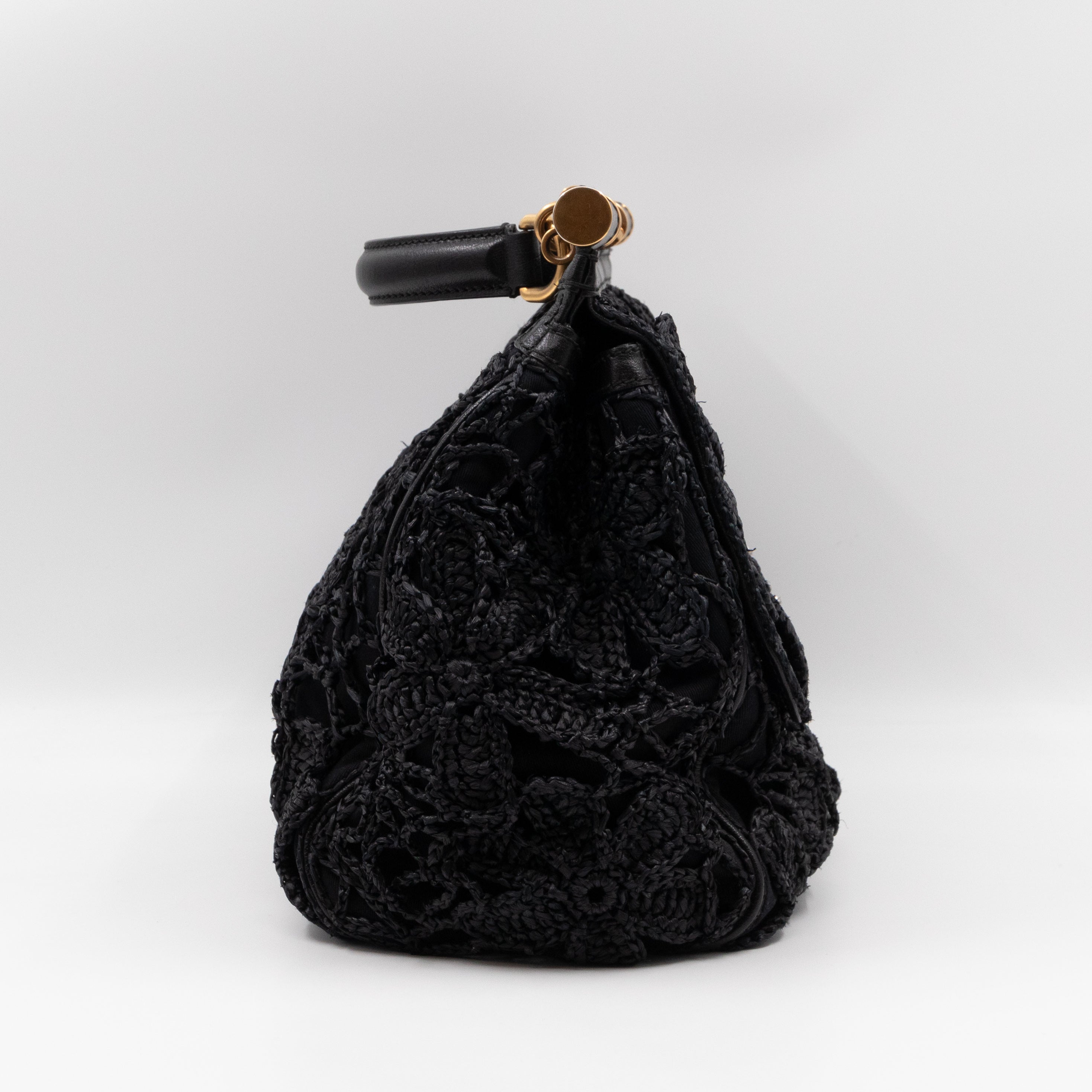 Sicily Large Floral Crocheted Lace Black Leather