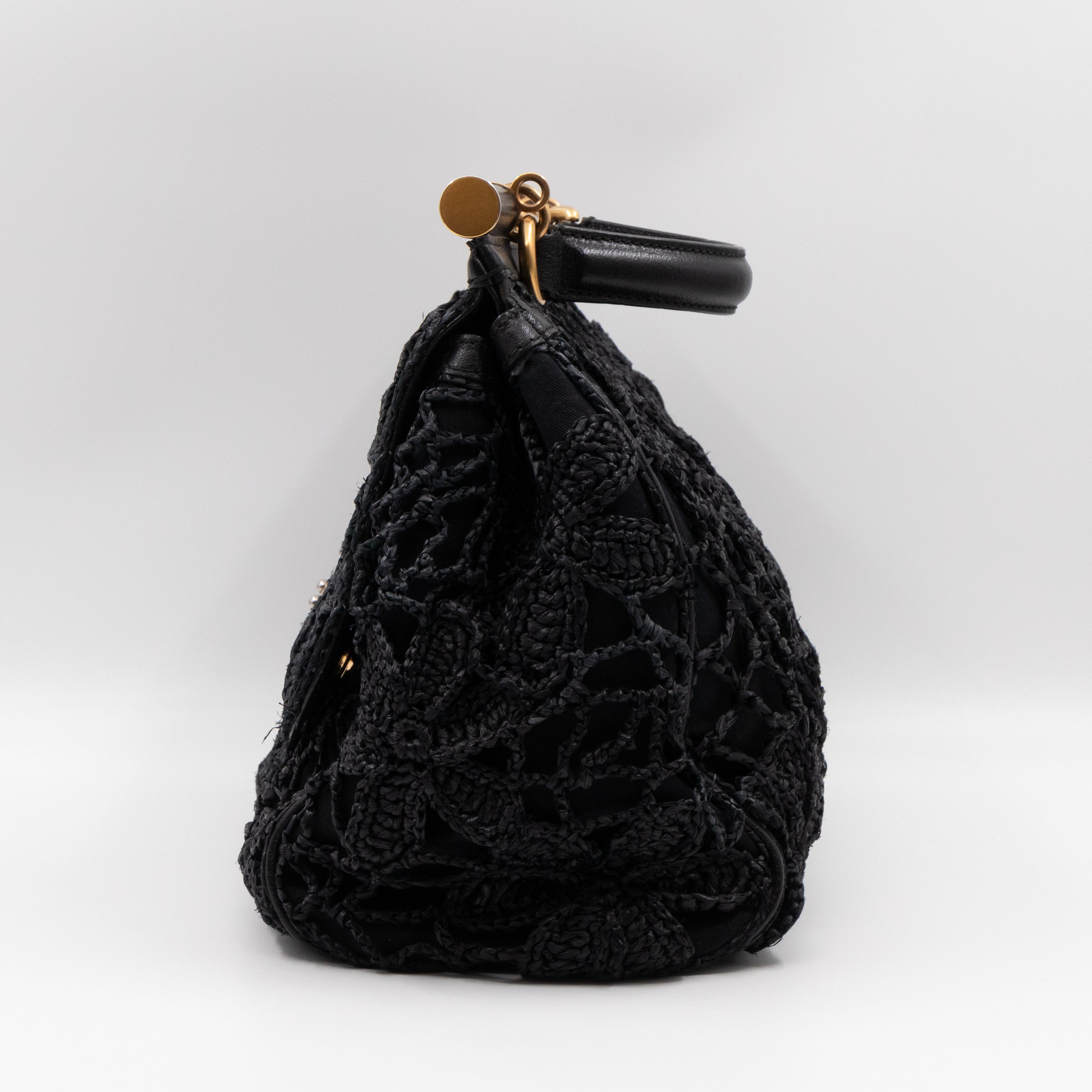 Sicily Large Floral Crocheted Lace Black Leather