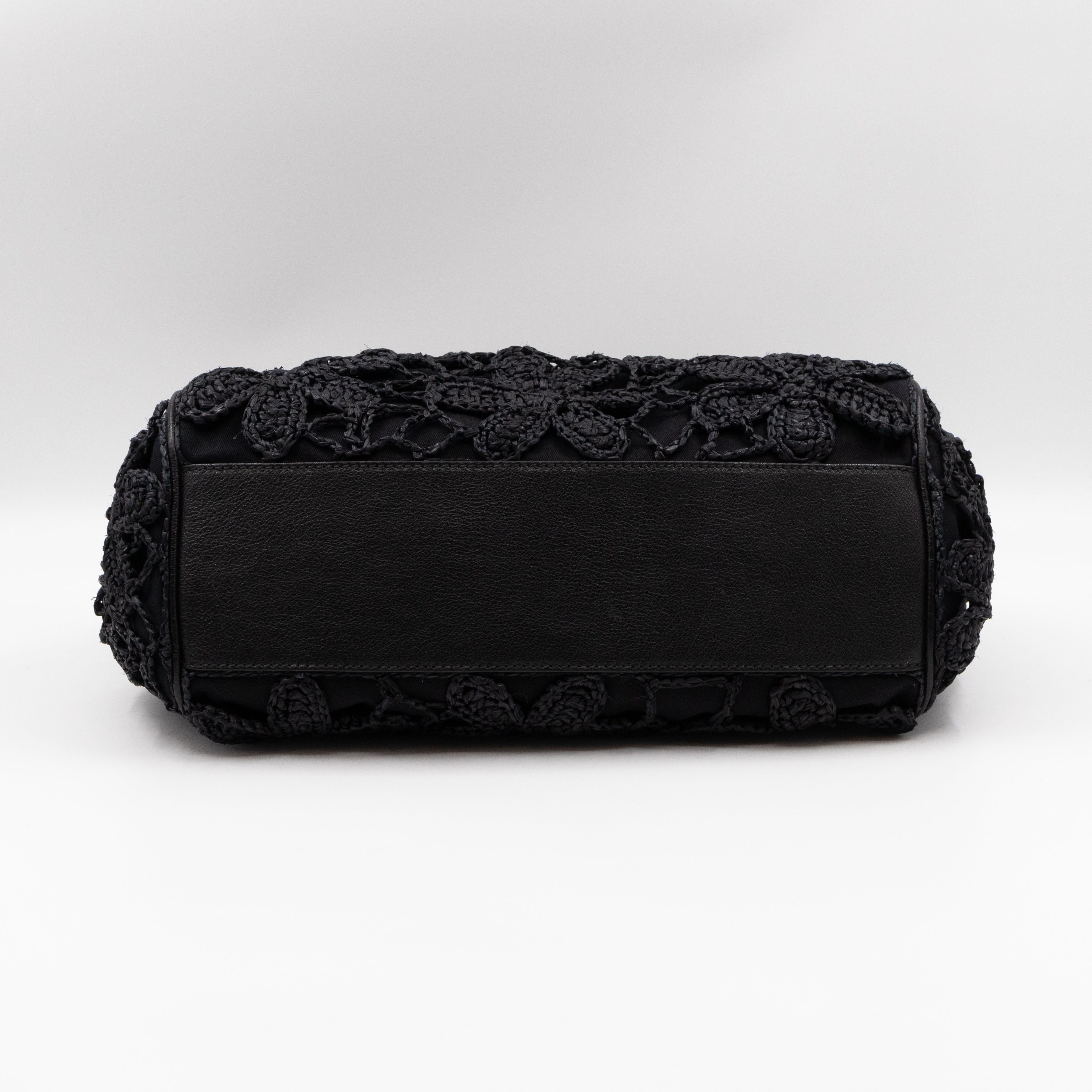 Sicily Large Floral Crocheted Lace Black Leather