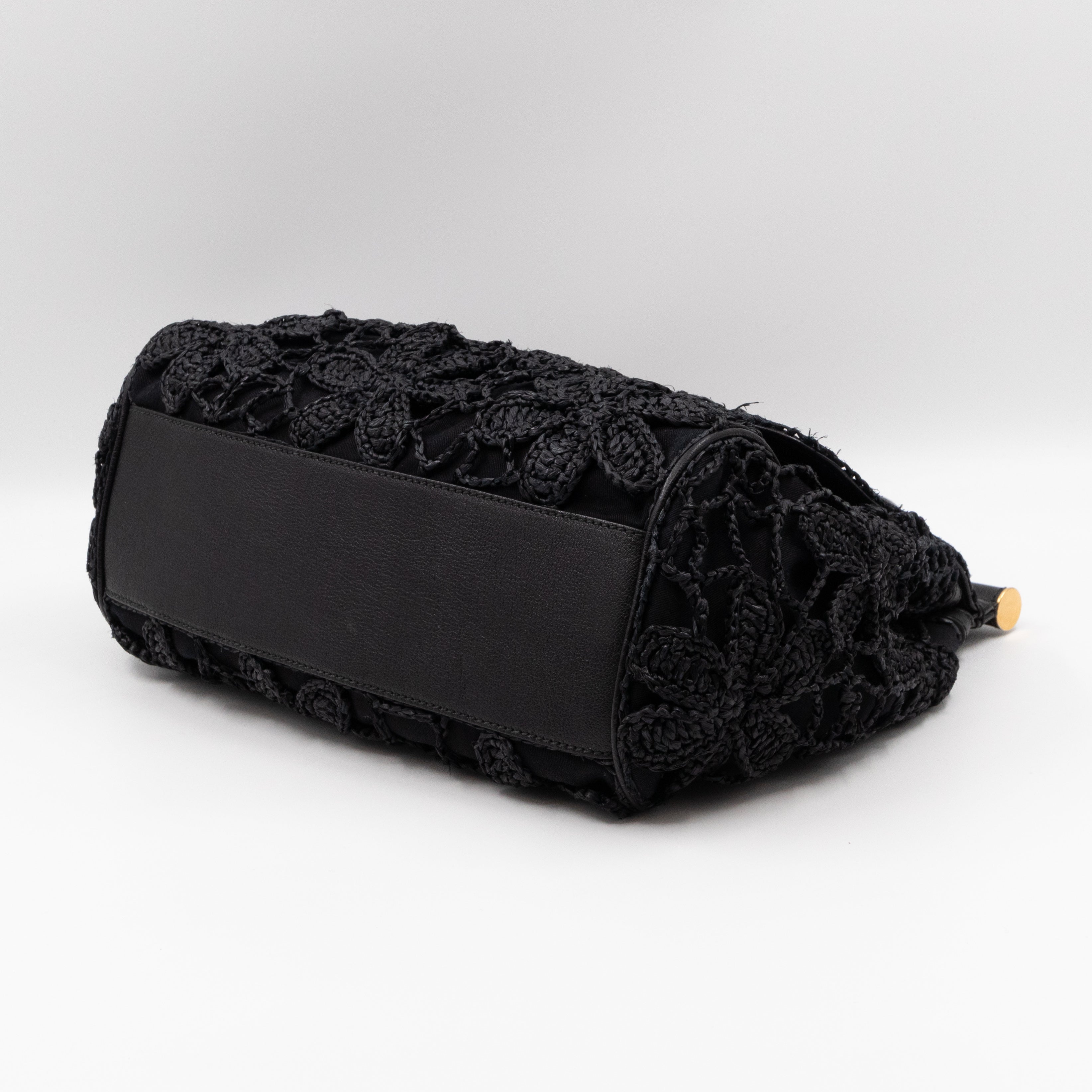 Sicily Large Floral Crocheted Lace Black Leather
