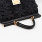 Sicily Large Floral Crocheted Lace Black Leather