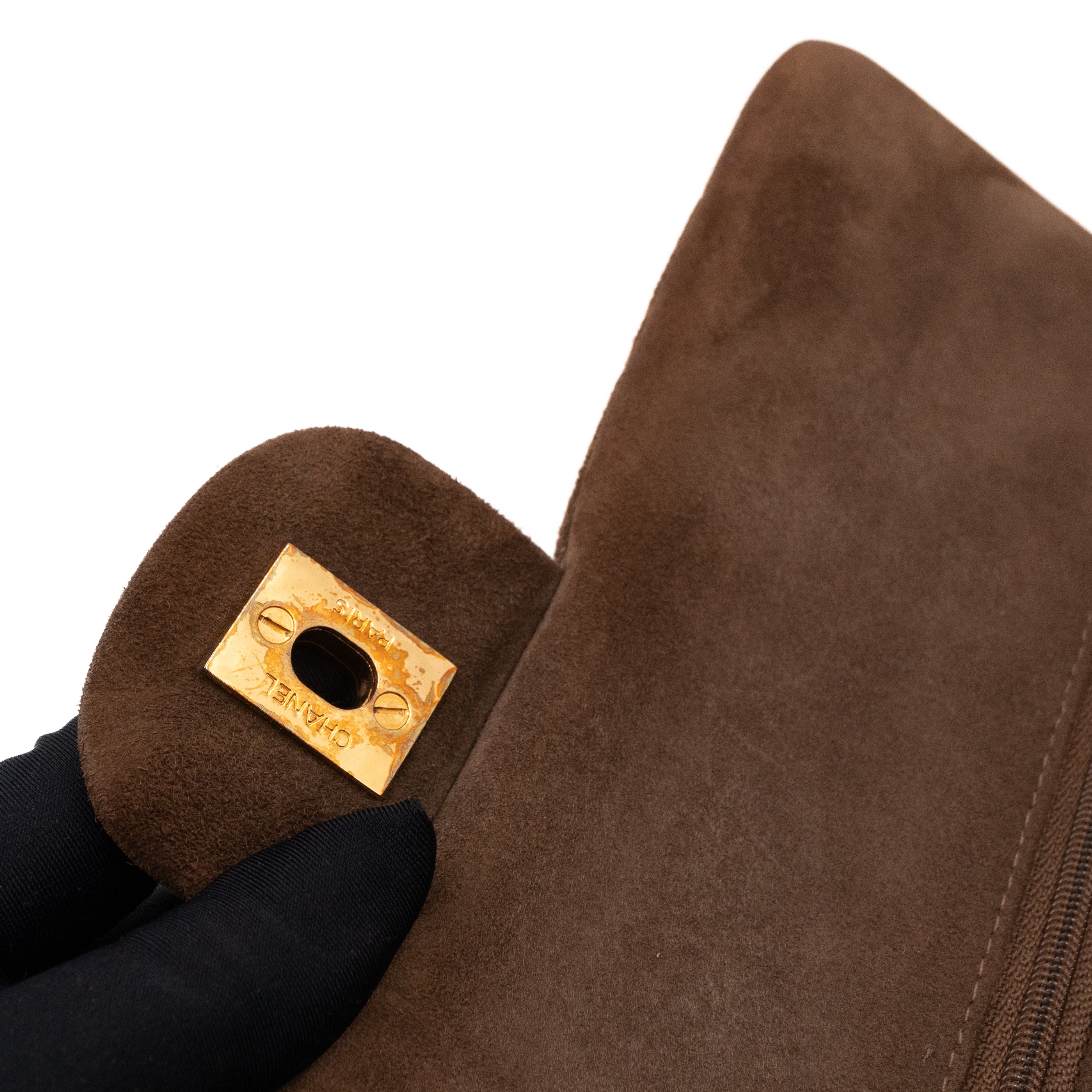Classic Double Flap Bag Medium Brown Suede Leather Gold