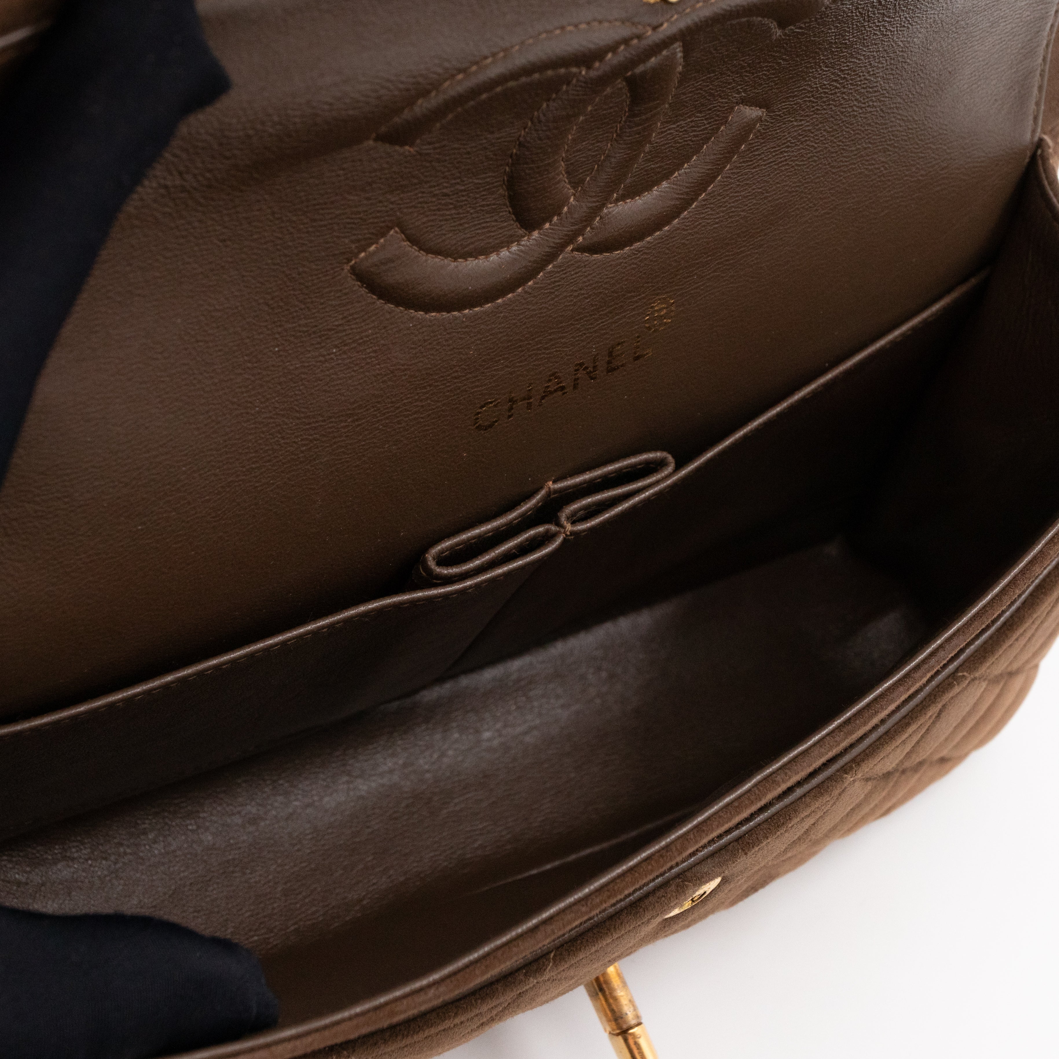 Classic Double Flap Bag Medium Brown Suede Leather Gold