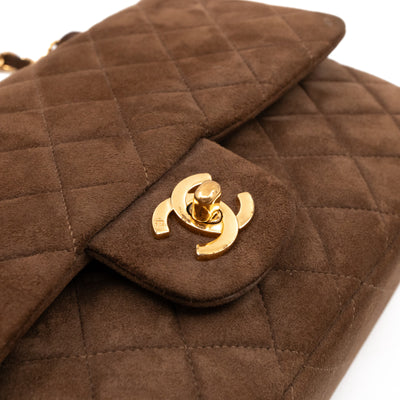 Classic Double Flap Bag Medium Brown Suede Leather Gold