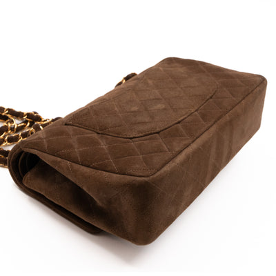 Classic Double Flap Bag Medium Brown Suede Leather Gold
