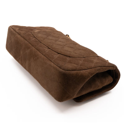 Classic Double Flap Bag Medium Brown Suede Leather Gold