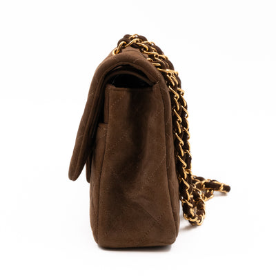 Classic Double Flap Bag Medium Brown Suede Leather Gold