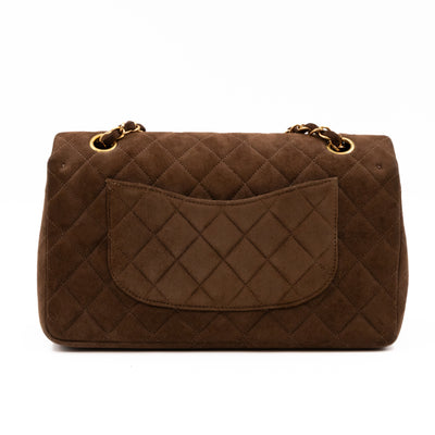 Classic Double Flap Bag Medium Brown Suede Leather Gold