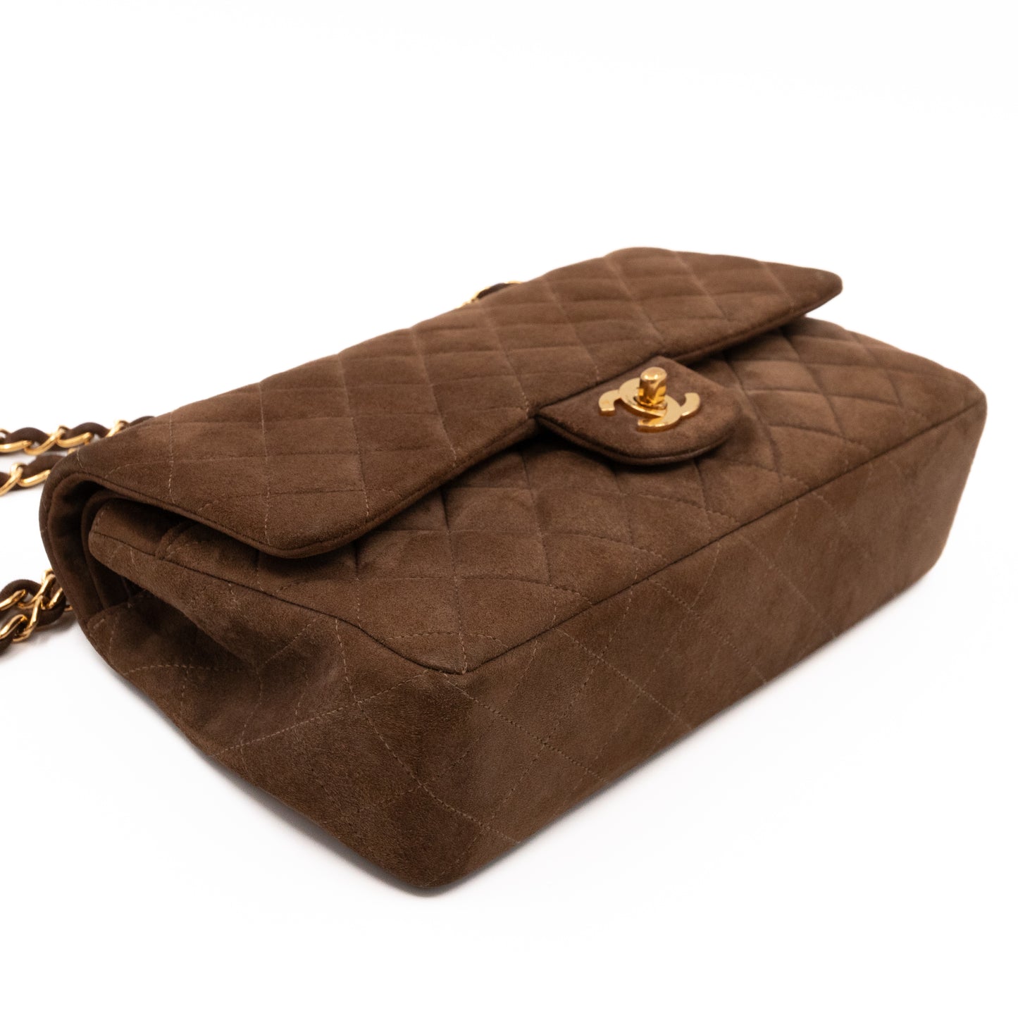 Classic Double Flap Bag Medium Brown Suede Leather Gold