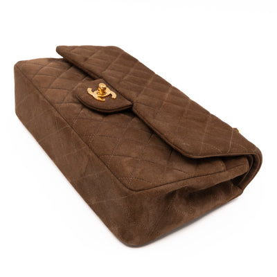 Classic Double Flap Bag Medium Brown Suede Leather Gold