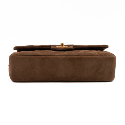 Classic Double Flap Bag Medium Brown Suede Leather Gold