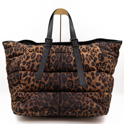 Large Leopard Puffer Tote Bag