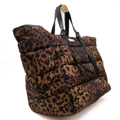 Large Leopard Puffer Tote Bag