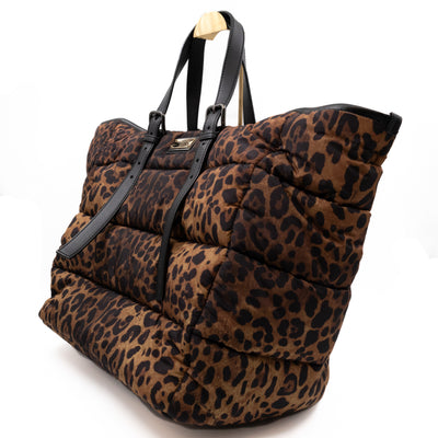 Large Leopard Puffer Tote Bag
