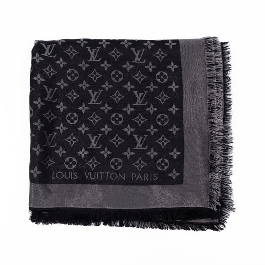 LOUIS VUITTON Silk Wool Monogram Shawl Verone 69647
