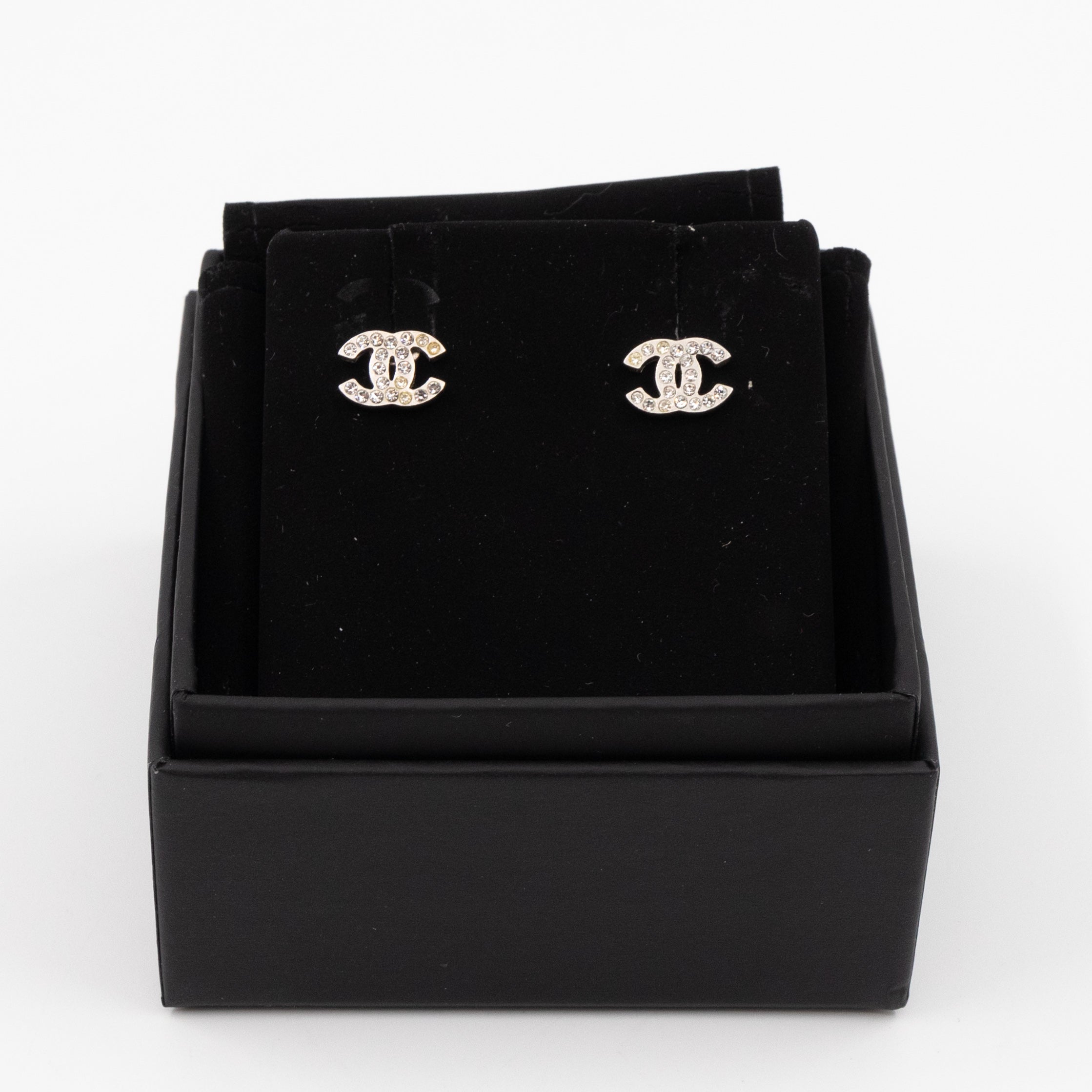 Mini CC Crystal Earrings Silver
