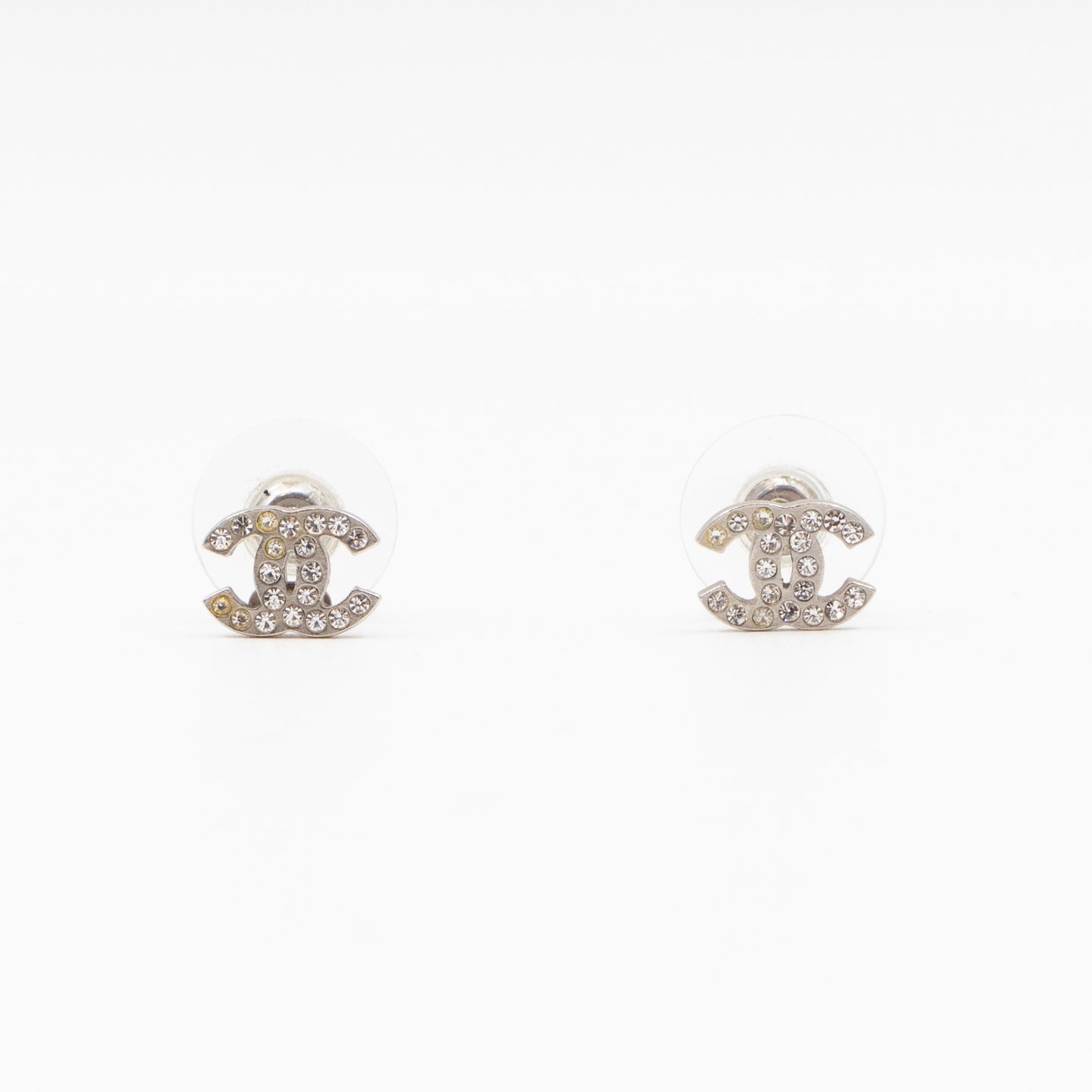 Mini CC Crystal Earrings Silver