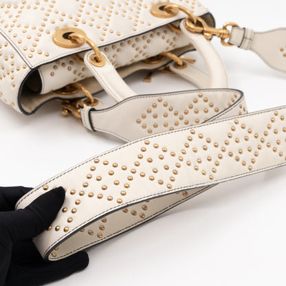 Lady Dior Medium Supple Cannage Studded White Leather