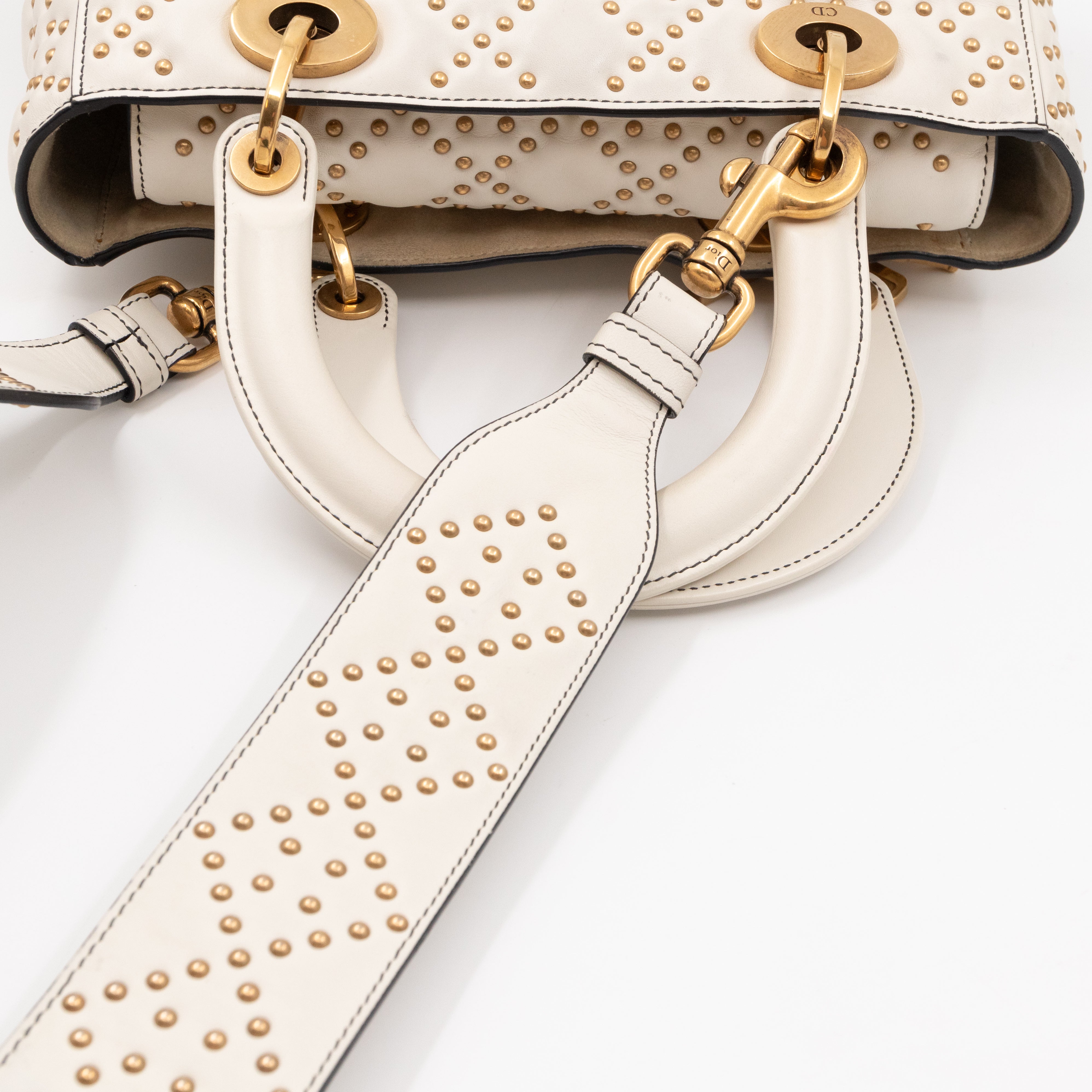 Lady Dior Medium Supple Cannage Studded White Leather