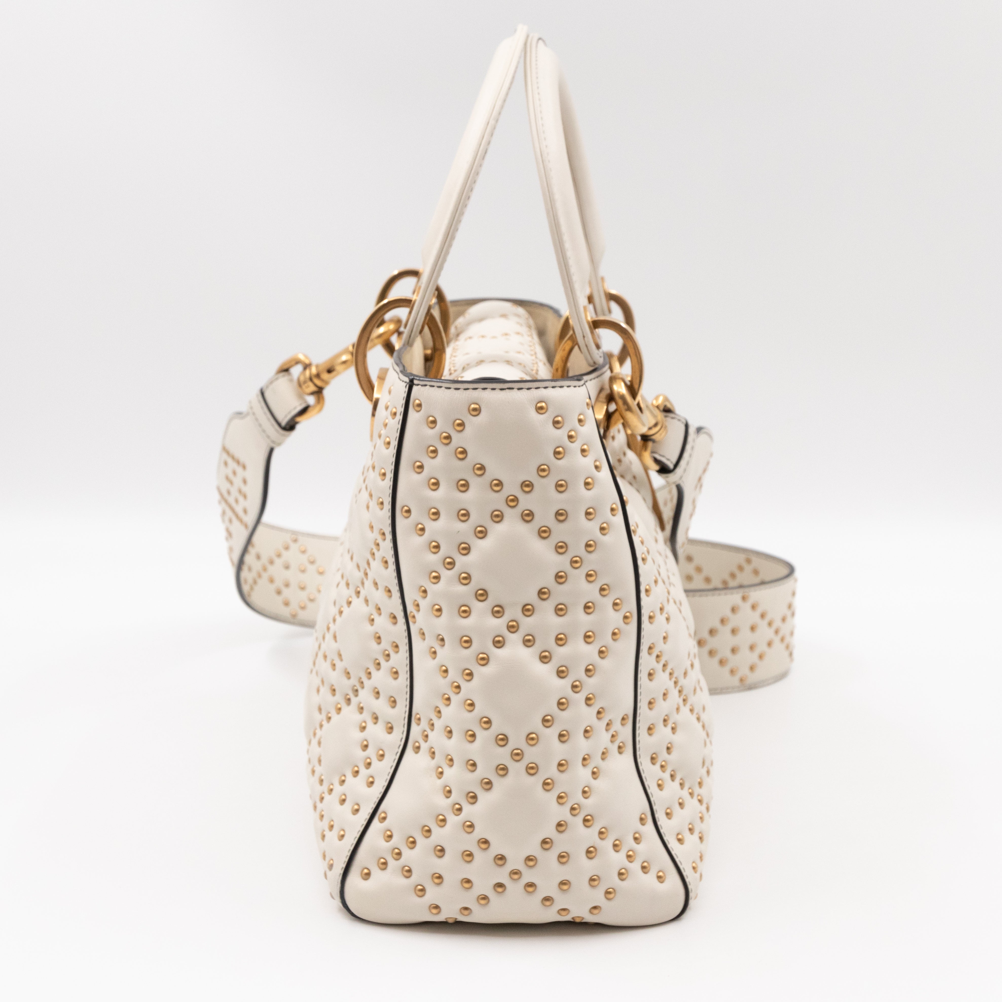 Lady Dior Medium Supple Cannage Studded White Leather