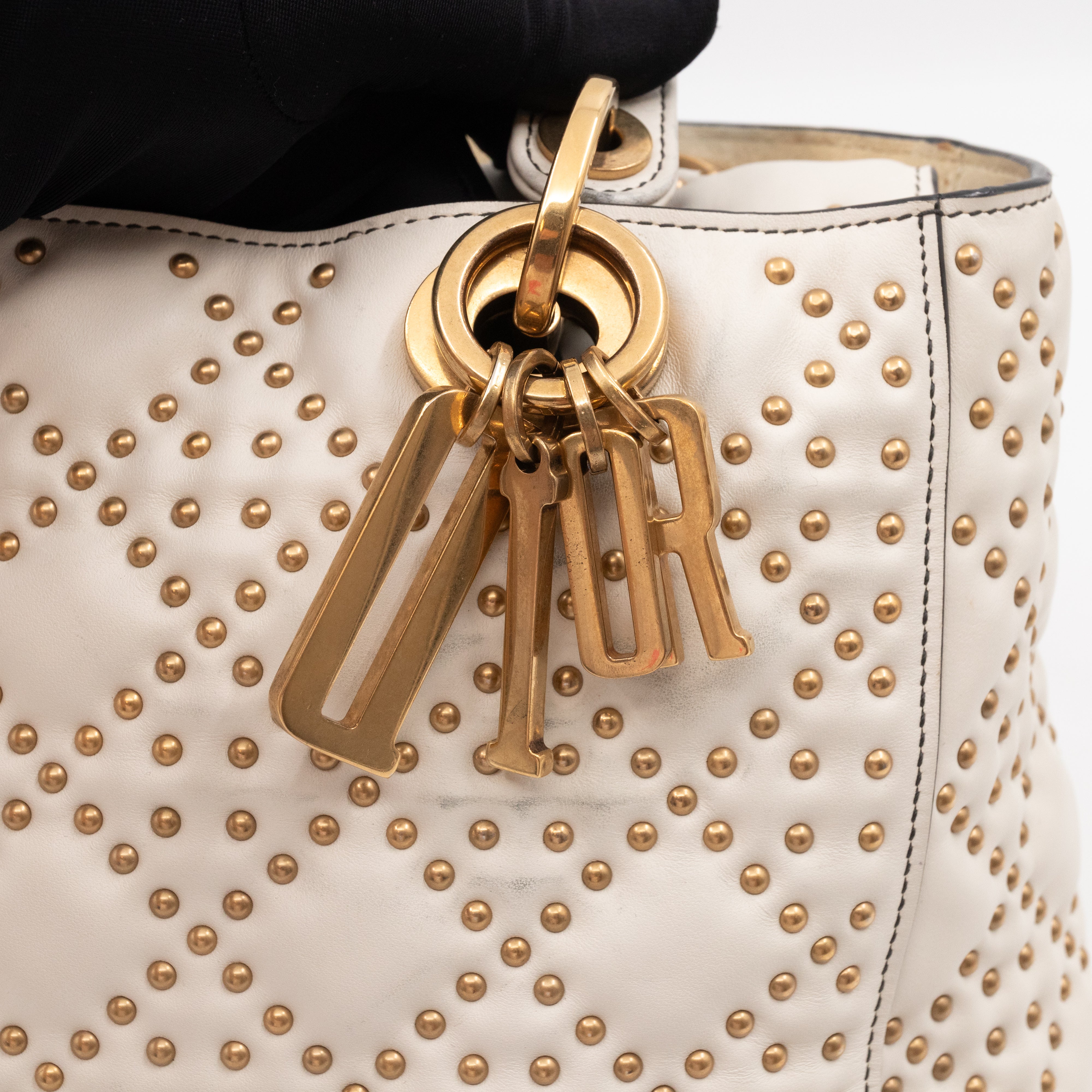 Lady Dior Medium Supple Cannage Studded White Leather