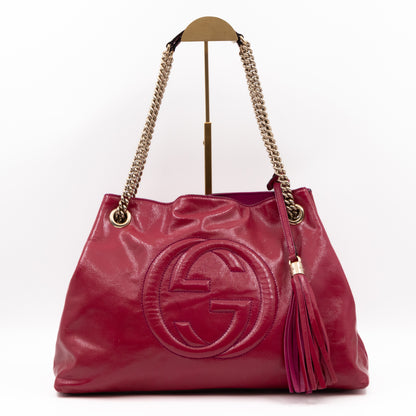 Soho Tassel Chain Tote Crumpled Patent Fuchsia