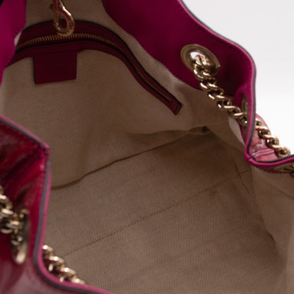 Soho Tassel Chain Tote Crumpled Patent Fuchsia