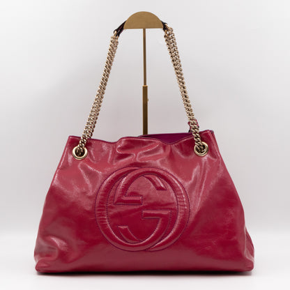 Soho Tassel Chain Tote Crumpled Patent Fuchsia