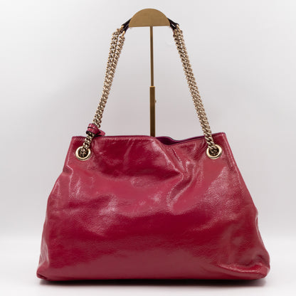 Soho Tassel Chain Tote Crumpled Patent Fuchsia