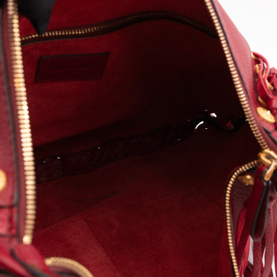 C-Rockee Studded Fringe Hobo Red Leather