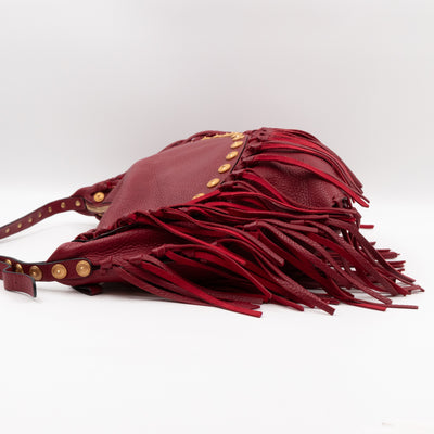 C-Rockee Studded Fringe Hobo Red Leather