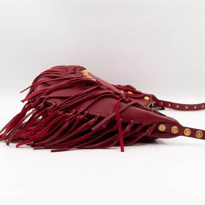 C-Rockee Studded Fringe Hobo Red Leather