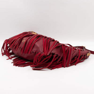 C-Rockee Studded Fringe Hobo Red Leather
