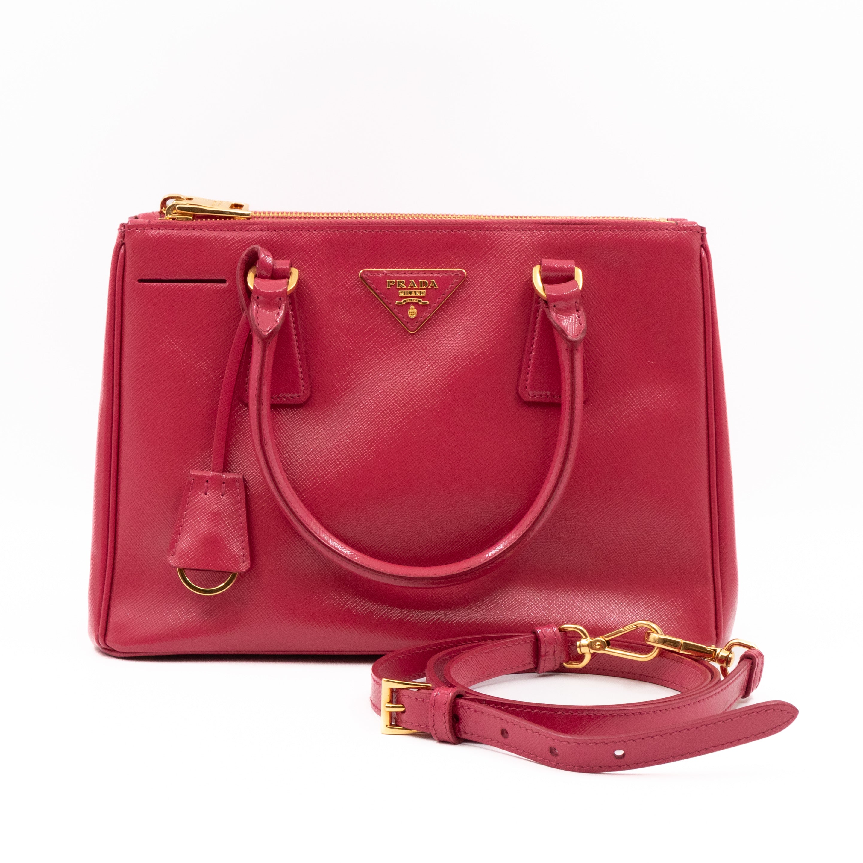 Galleria Medium Double Zip Pink Saffiano Vernice