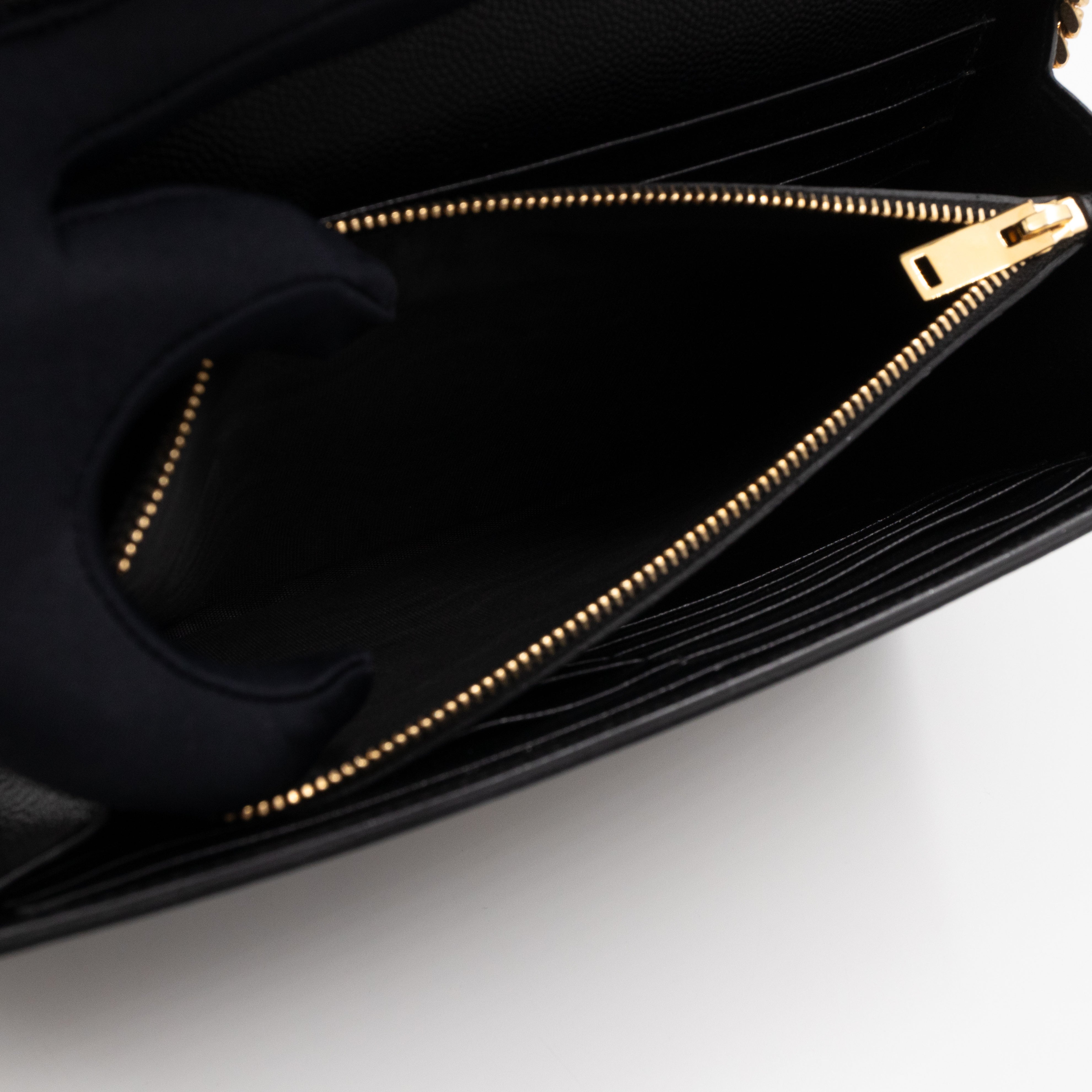 Kate Chain Wallet Bag Black Grained Leather Gold