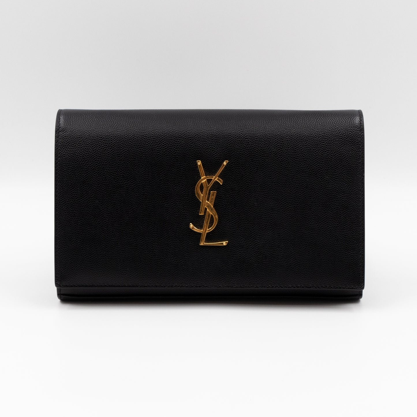 Kate Chain Wallet Bag Black Grained Leather Gold