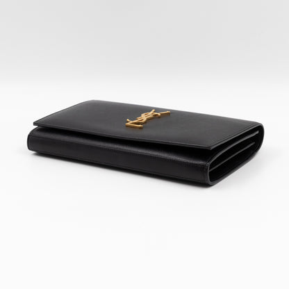 Kate Chain Wallet Bag Black Grained Leather Gold