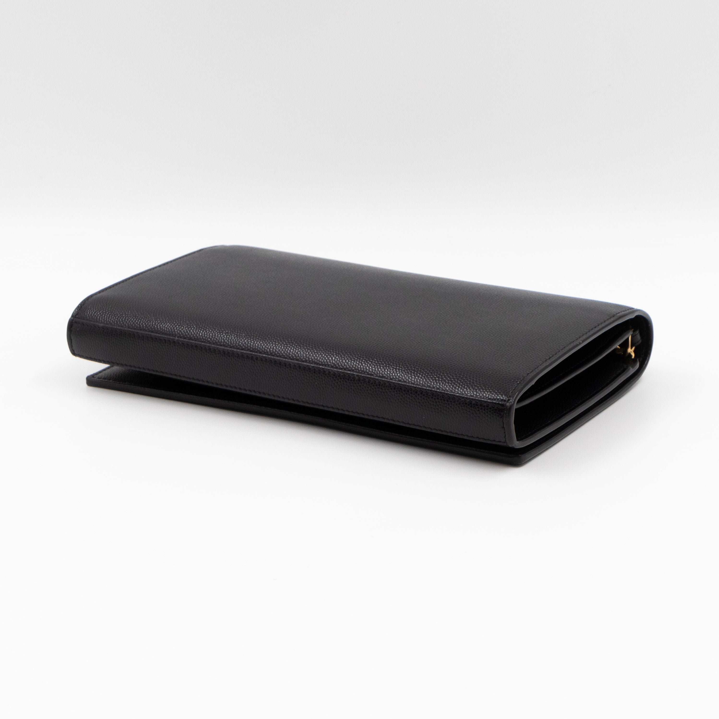 Kate Chain Wallet Bag Black Grained Leather Gold