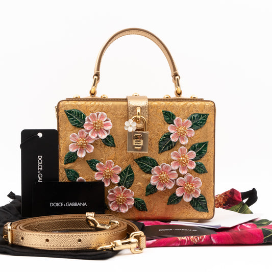 DG Unique Box Flower Handbag Embellished Lurex and Leather