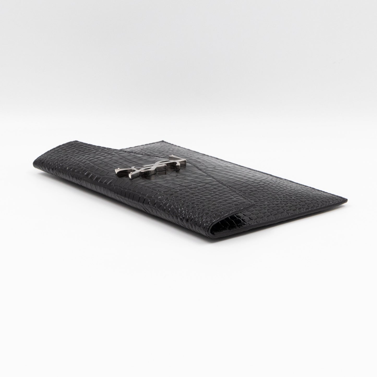 Uptown Pouch Black Croc Embossed Leather Silver