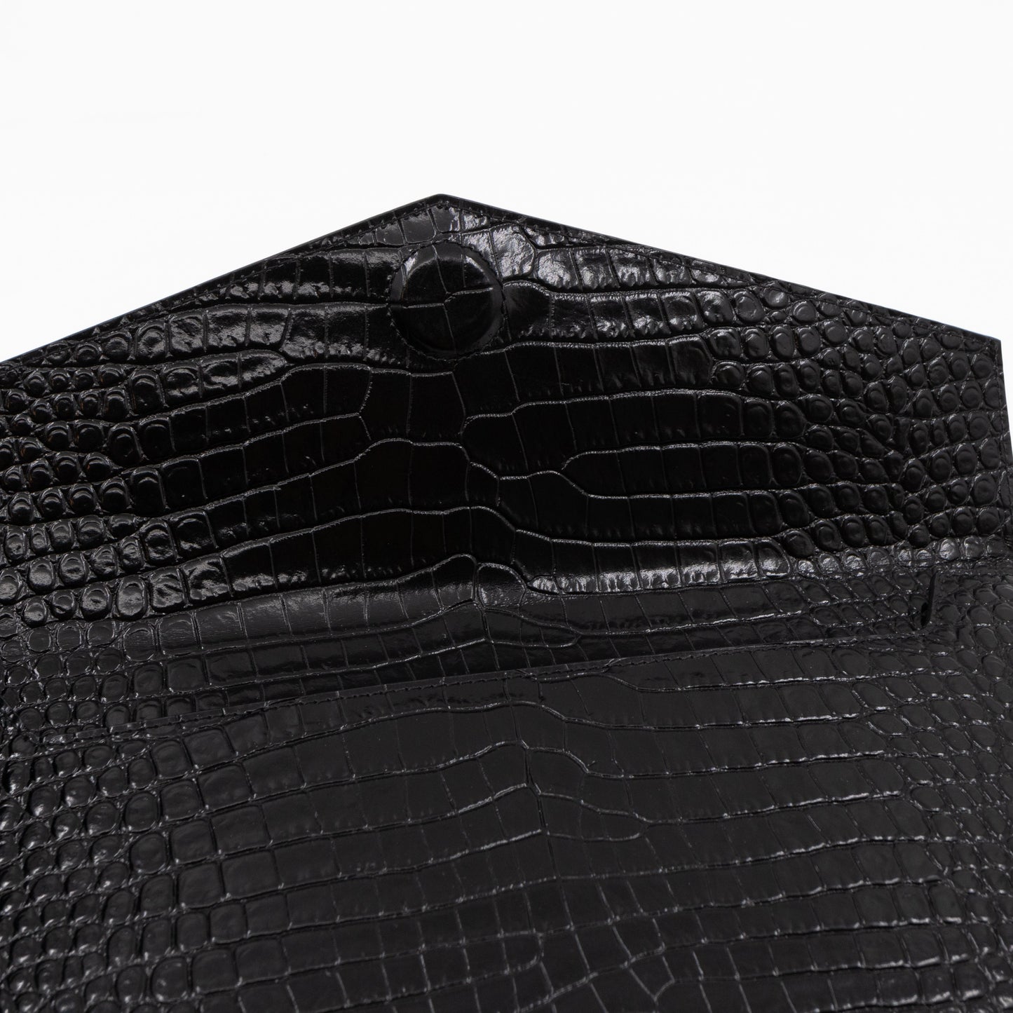 Uptown Pouch Black Croc Embossed Leather Silver