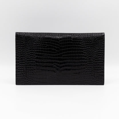 Uptown Pouch Black Croc Embossed Leather Silver