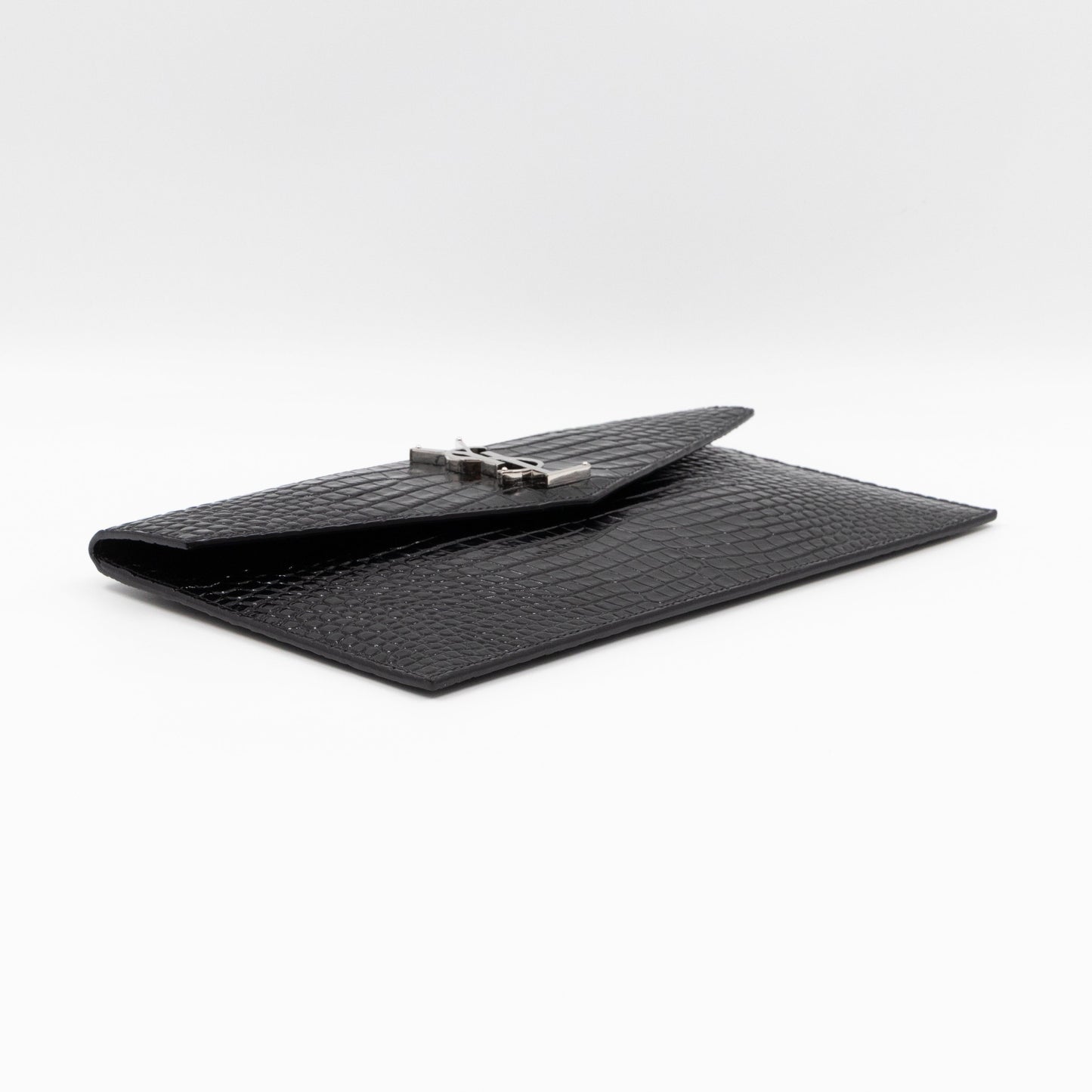 Uptown Pouch Black Croc Embossed Leather Silver