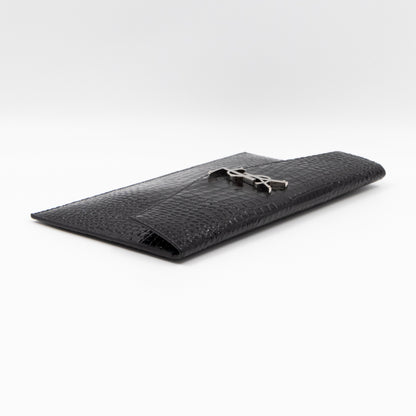 Uptown Pouch Black Croc Embossed Leather Silver