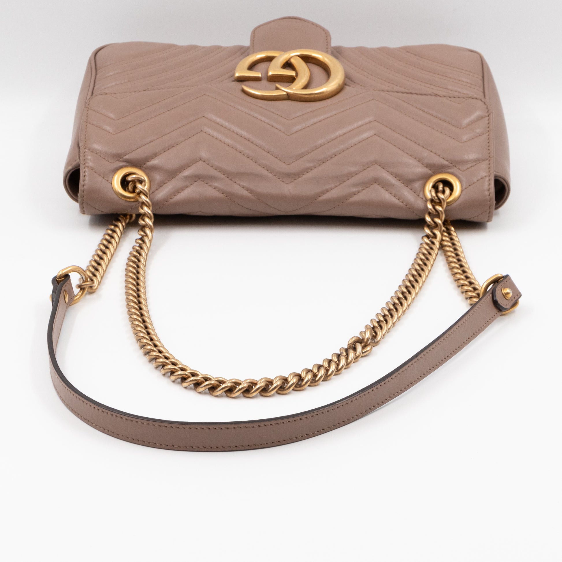 Gucci 443496 Dusty Pink Leather GG Marmont Medium Matelasse Shoulder Bag  Purse