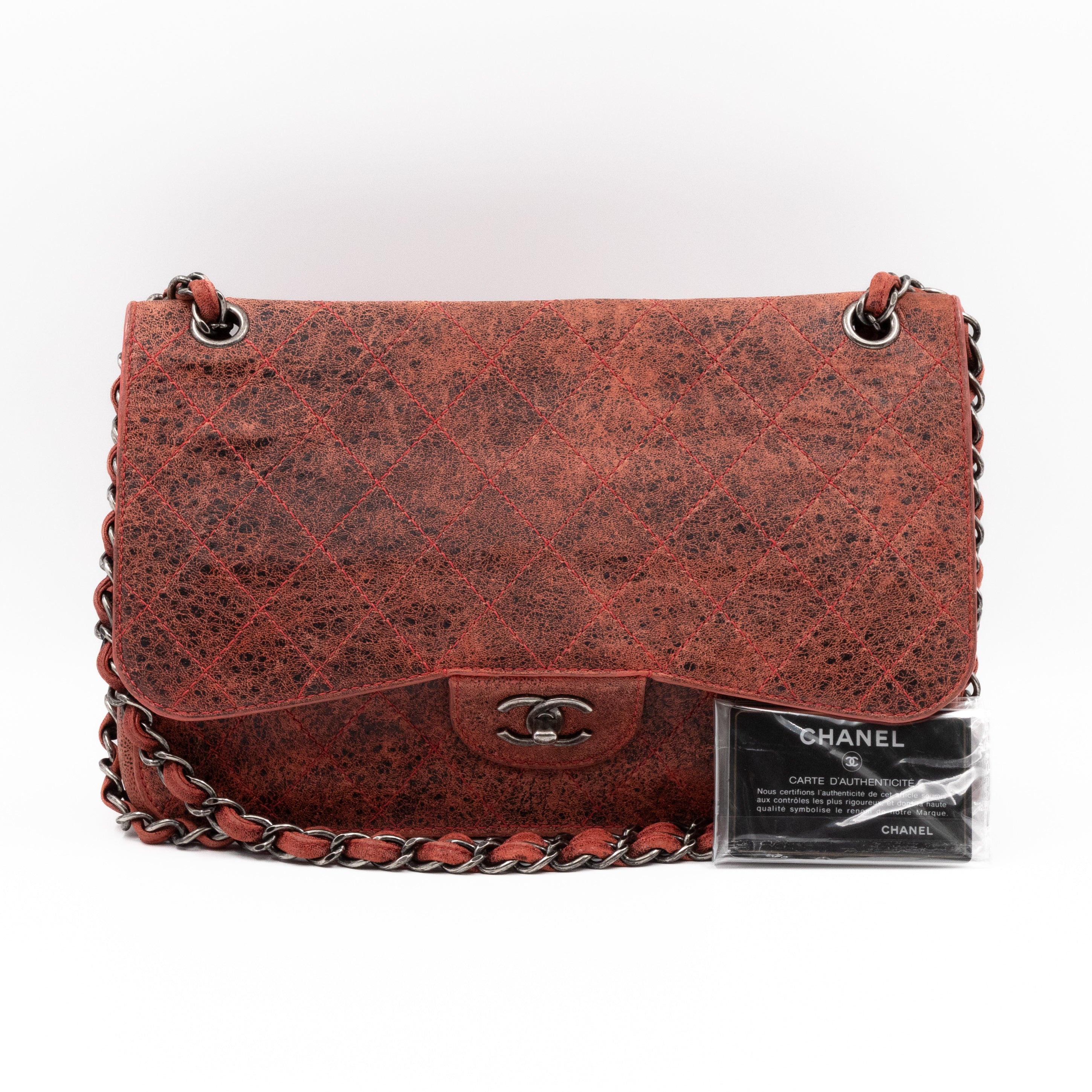 Classic Double Flap Jumbo Red Crackled Leather